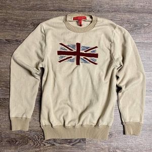 FCUK JEANS UK British Flag Pullover Sweater Cream